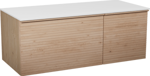 Balmani Forma meuble salle de bains suspendu 120 x 55 cm chêne naturel avec Stretto tablette simple ou double en solid surface blanc mat, Nervure droite symétrique horizontale