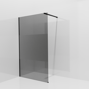 Balmani Modular inloopdouche: 120 x 200 cm, Rookglas met matte strook, Mat zwarte profielen