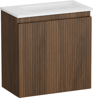 Storke Ribs meuble wc suspendu 40 x 22 cm noyer avec Fina lavabo en Solid Surface blanc mat