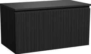 Storke Ribs zwevend badkamermeubel 95 x 52 cm zwarte eik met Panton enkel tablet in gepoedercoate mdf mat zwart, Verticale asymmetrische rechte ribbel