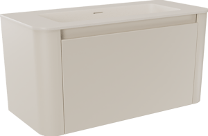 Storke Soft hängendes Möbelstück Set: 100 x 46 cm, Sand Matt, mit Mata Soft Einzelwaschtisch Solid Surface Beige Granit