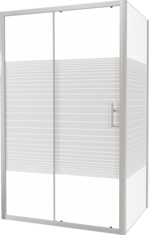 SanyOne Anton douchehoek met schuifdeur en vaste zijwand, 120 x 90 cm, gestreept glas, witte profielen