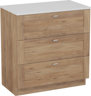 Linie Classo freistehendes Möbelstück Set: 80 x 46 cm, Naturbelassene Eiche, mit Lado Einzel Waschtischplatte, Melamin in Terrazzo Weiß