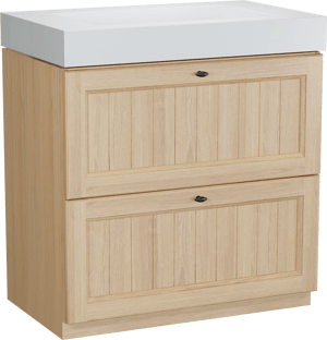 Balmani Lemon freistehendes Möbelstück Set: 90 x 55 cm, Naturbelassene Eiche Furnier, mit Modus Einzelwaschtisch, Weiß matt