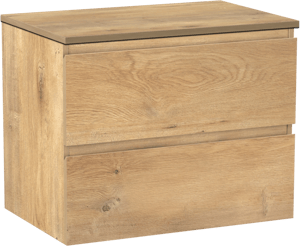 Linie Lado hängendes Möbelstück Set: 70 x 46 cm, Naturbelassene Eiche, mit Lado Einzel Waschtischplatte, Melamin Naturbelassene Eiche