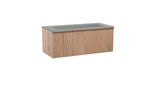 Balmani Forma meuble salle de bains suspendu 120 x 55 cm chêne naturel avec Tablo Strada lavabo simple pour 2 trous de robinet en marbre composite soie grise, Nervure droite symétrique verticale