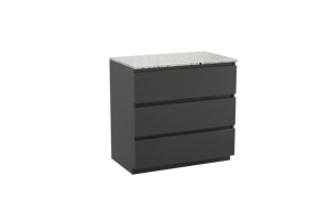 Balmani Lucida freistehendes Möbelstück Set: 90 x 55 cm, Schwarze Eiche, mit Stretto Einzel Waschtischplatte, Terrazzo in Weiß/Schwarz matt