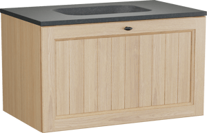 Balmani Lemon zwevend badmeubel 90 x 55 cm, fineer naturel eiken met Tablo Arcato enkele wastafel in zwart graniet