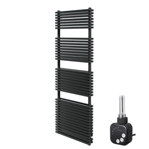 Vipera Vesuvio Doppel Handtuchheizkörper 60 x 180 cm Elektrische Heizung Schwarz matt Seiten- und Mittelanschluss 1500W, inkl. Widerstand 