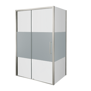 Balmani Senses Design douche d'angle avec porte coulissante à gauche et paroi latérale fixe, 120 x 80 cm, Verre transparent avec bande mate, Profil Brushed CoolMetal