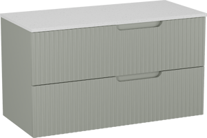 Linie Ribbo meuble salle de bains suspendu 100 x 46 cm greige avec Lado tablette simple ou double en mélaminé terrazzo blanc, Nervure circulaire symétrique verticale