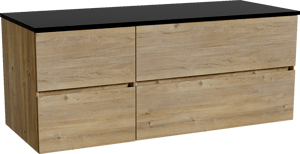 Storke Edge meuble salle de bains suspendu 130 x 52 cm chêne brut avec Panton tablette simple ou double en mdf enduit de poudre noir mat