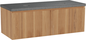 Balmani Idra meuble salle de bains suspendu 135 x 55 cm teck avec Rock tablette double en granit noir