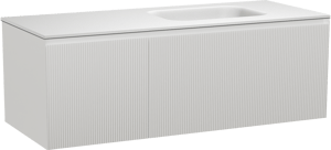 Balmani Fila hängendes Möbelstück Set: 135 x 55 cm, Weiß matt, mit Tablo Arcato Waschtisch rechts, Solid Surface, Weiß matt, Vertikale symmetrische gerade Rippe