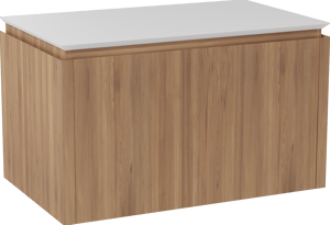 Balmani Eclips hängendes Möbelstück Set: 90 x 55 cm, Teak, mit Eclips Einzel Waschtischplatte Solid Surface Weiβ matt