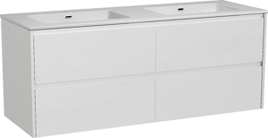 Storke Seda zwevend badmeubel 150 x 52 cm mat wit met Diva dubbele wastafel in composietmarmer hoogglans wit