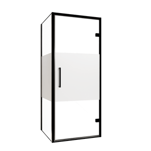 Balmani Senses Design douchecabine met rechtse draaideur en vaste zijwand, 90 x 100 cm, Helder glas met matte strook, Zwarte profielen