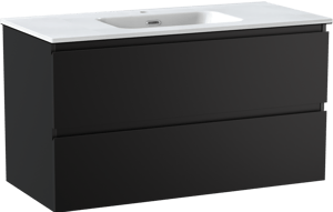 Linie Lado meuble salle de bains suspendu 100 x 46 cm noir mat avec Baro plan simple en porcelaine blanc brillant