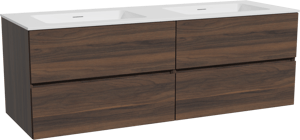 Storke Edge zwevend badmeubel 150 x 52 cm notenhout met Mata dubbele wastafel in solid surface mat wit