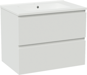 Linie Lado meuble salle de bains suspendu 70 x 46 cm blanc mat avec Vano plan simple en marbre composite blanc brillant