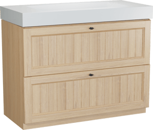 Balmani Lemon staand badmeubel 120 x 55 cm, fineer naturel eiken met Modus enkele wastafel voor 2 kraangaten in mat wit