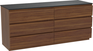 Balmani Lucida freistehendes Möbelstück Set: 180 x 55 cm, Amerikanischer Nussbaum, mit Stretto Einzel- oder Doppel Waschtischplatte, Schwarzes Granit