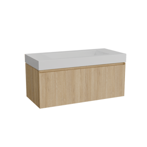 Balmani Idra meuble salle de bains suspendu 120 x 55 cm chêne naturel avec Modus plan simple pour 2 trous de robinet en solid surface blanc mat