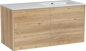 Storke Seda meuble salle de bains suspendu 120 x 52 cm chêne brut avec Diva vasque asymétrique droite en marbre composite blanc brillant