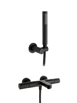 Blaufoss Apollo Thermostat-Badewannenarmatur: Wandmontage, Schwarz matt