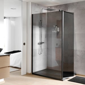 Balmani Move Walk-In Dusche: Bewegliche Seitenwand, 120 x 200 cm, Rauchglas, Schwarzes Profil, matt