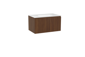 Balmani Sfera hängendes Möbelstück Set: 90 x 55 cm, Amerikanischer Nussbaum, mit Tablo Oval Einzelwaschtisch, Solid Surface Weiß matt