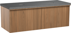 Balmani Forma meuble salle de bains suspendu 135 x 55 cm teck avec Rock tablette double en granit noir, Nervure gauche symétrique verticale