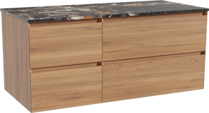 Balmani Mitra zwevend badkamermeubel 120 x 55 cm teak met Stretto enkel tablet in marmer portoro gold