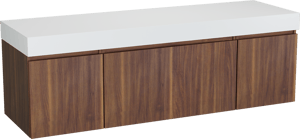 Balmani Sfera meuble salle de bains suspendu 180 x 55 cm noyer américain avec Dominus tablette simple ou double en solid surface blanc mat