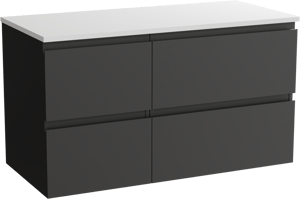 Linie Lado hängendes Möbelstück Set: 100 x 46 cm, Schwarz matt, mit Lado Einzel- oder Doppel Waschtischplatte, Marmorkomposit Weiß matt