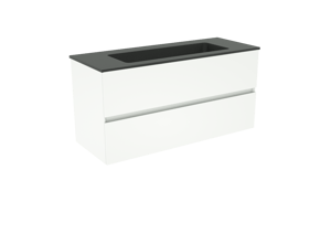 Storke Edge hängendes Möbelstück Set: 100 x 40 cm, Weiß matt, mit Scuro Einzelwaschtisch, Quarz Schwarz matt
