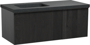 Balmani Forma hängendes Möbelstück Set: 120 x 55 cm, Schwarze Eiche, mit Napoli Waschtisch links, Granit, Schwarzes Granit, Vertikale symmetrische gerade Rippe