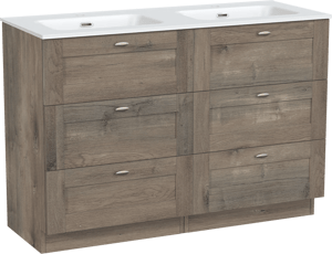 Linie Classo freistehendes Möbelstück Set: 120 x 46 cm, Graue Eiche, mit Baro Doppelwaschtisch, Porzellan Weiß matt