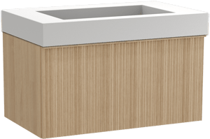 Balmani Forma meuble salle de bains suspendu 90 x 55 cm chêne naturel avec Modus plan simple en solid surface blanc mat, Nervure circulaire asymétrique verticale