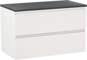 Linie Lado zwevend badkamermeubel 90 x 46 cm mat wit met Lado enkel tablet in melamine leisteen grijs