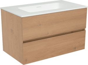 Storke Edge zwevend badmeubel 80 x 46 cm ruw eiken met Mata enkele wastafel in solid surface mat wit