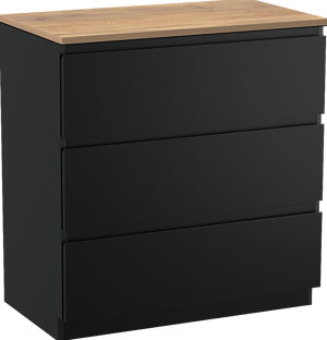 Linie Lado meuble salle de bains à poser 80 x 46 cm noir mat avec Lado tablette simple en mélaminé chêne naturel