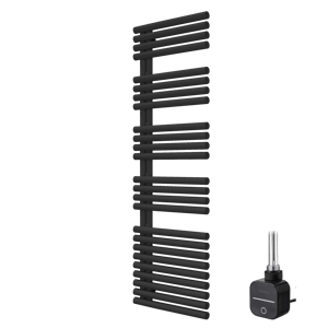 Vipera Avila Einzel Handtuchheizkörper 60 x 187 cm Elektrische Heizung Schwarz matt Mittelanschluss 1000W, inkl. Widerstand