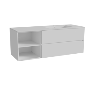 Storke Edge zwevend badkamermeubel 140 x 52 cm glanzend wit met Diva asymmetrisch rechtse wastafel in composietmarmer glanzend wit