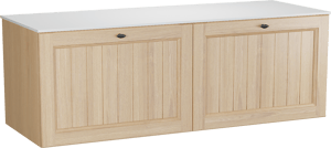 Balmani Lemon hängendes Möbelstück Set: 150 x 55 cm, Naturbelassene Eiche Furnier, mit Stretto Einzel- oder Doppel Waschtischplatte, Weiß matt