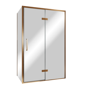 Balmani Senses Design douchecabine met rechtse draaideur en vaste zijwand, 120 x 90 cm, Reflex spiegelglas, Brushed Rosegold profielen, met coating