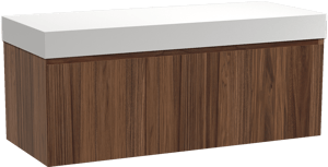 Balmani Idra meuble salle de bains suspendu 135 x 55 cm noyer avec Dominus tablette simple ou double en solid surface blanc mat