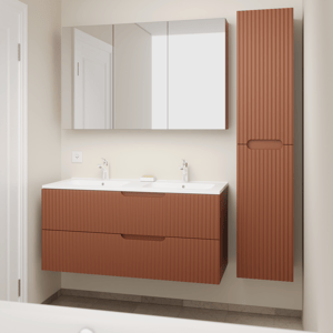 Linie Ribbo Badmöbel Set mit Vano Waschtisch mit Spiegelschrank und Badhochschrank