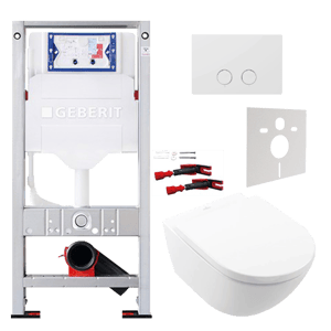 WC Set: Villeroy & Boch Subway 3.0 Hänge WC, Weiß glänzend, spülrandlos, TwistFlush, Burda Element für Wand-WC mit Geberit Sigma UP320 Spülkasten und Luca Varess Betätigungsplatte