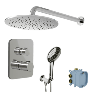 Blaufoss Smartbox Softline Duschsystem: Unterputz, inkl. Thermostat-Duscharmatur, Runder Duschkopf, 30 cm, Chrom Glänzend